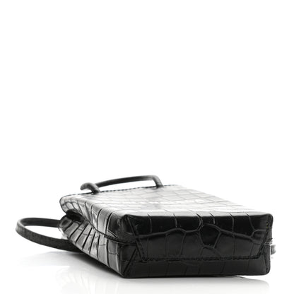 Balenciaga Calfskin Crocodile Embossed Logo Shopping Phone Holder Bag Black 4 of 11