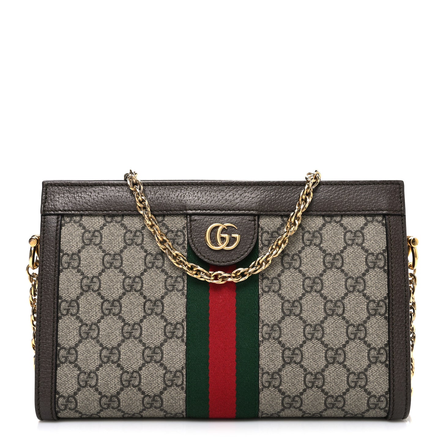 GG Supreme Monogram Web Small Ophidia Chain Shoulder Bag Brown