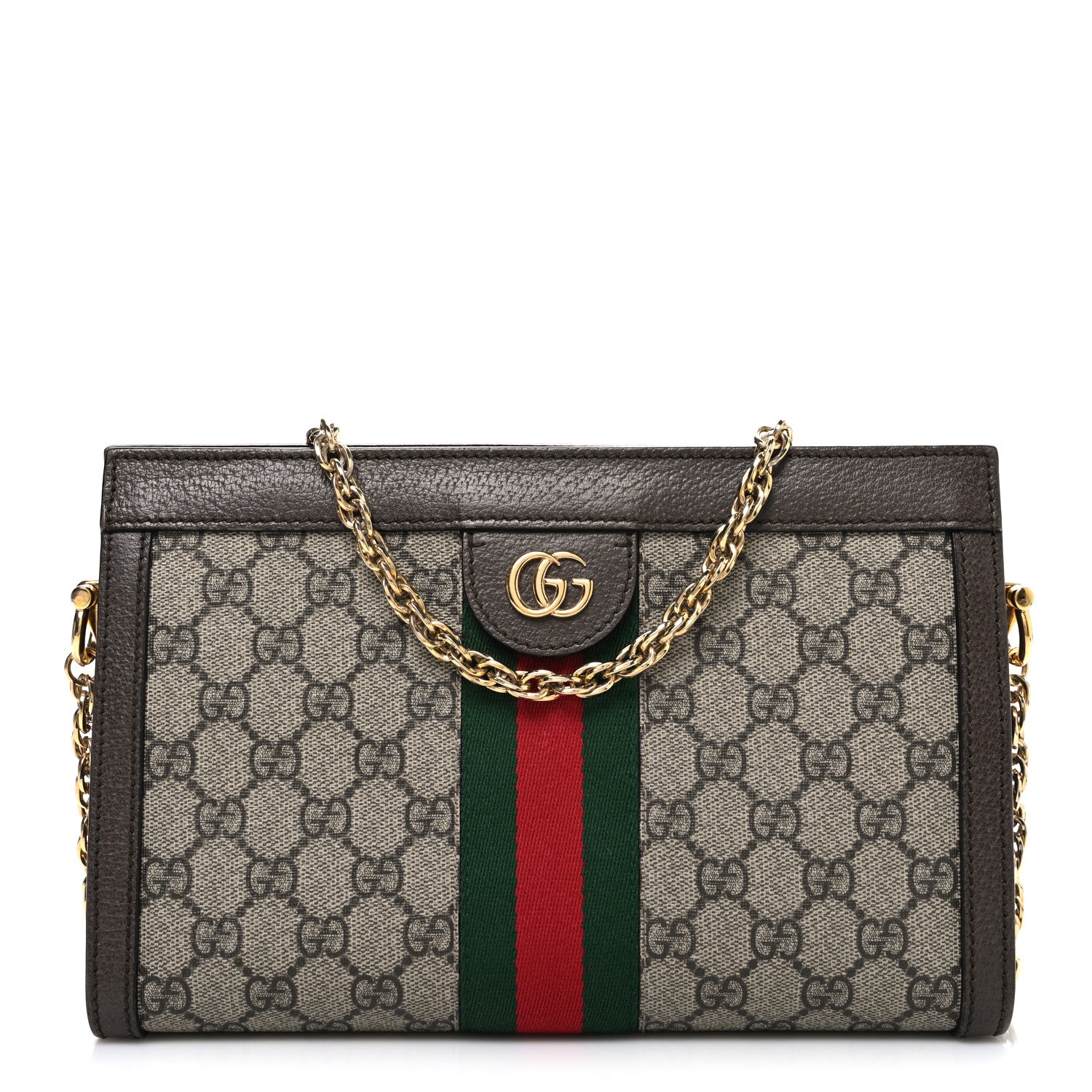 Gucci GG Supreme Monogram Web Small Ophidia Chain Shoulder Bag Brown 1 of 10
