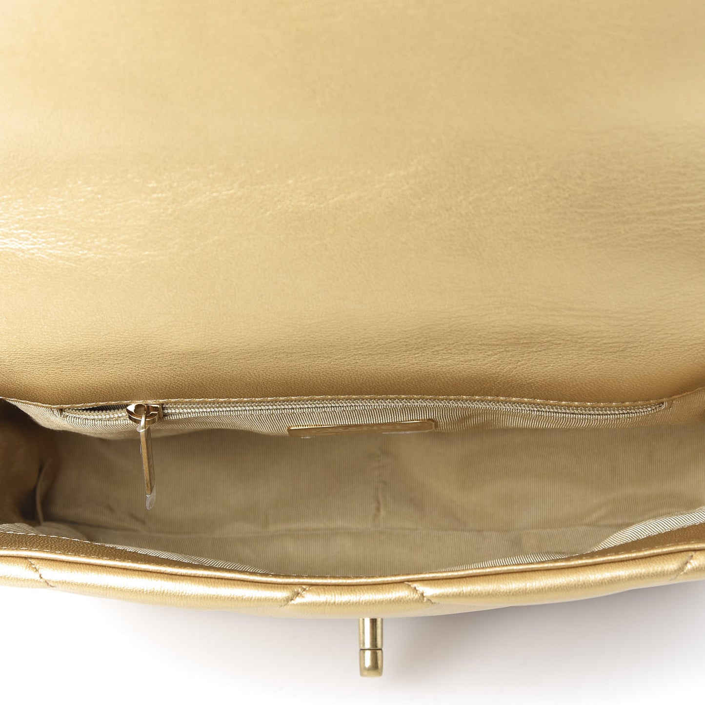Metallic Goatskin Quilted Medium 19 Flap Gold