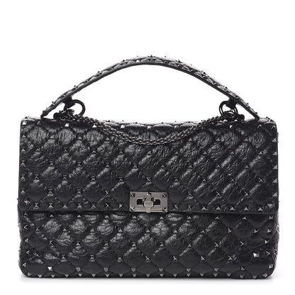 Valentino Garavani Craquele Nappa Large Rockstud Spike Shoulder Bag Black 1 of 10
