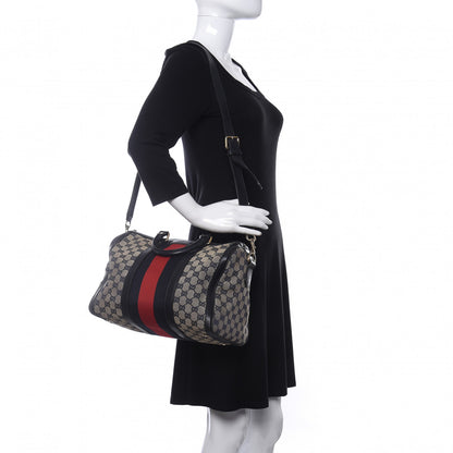 Gucci Monogram Selleria Calfskin Vintage Web Medium Boston Beige Blue 2 of 17