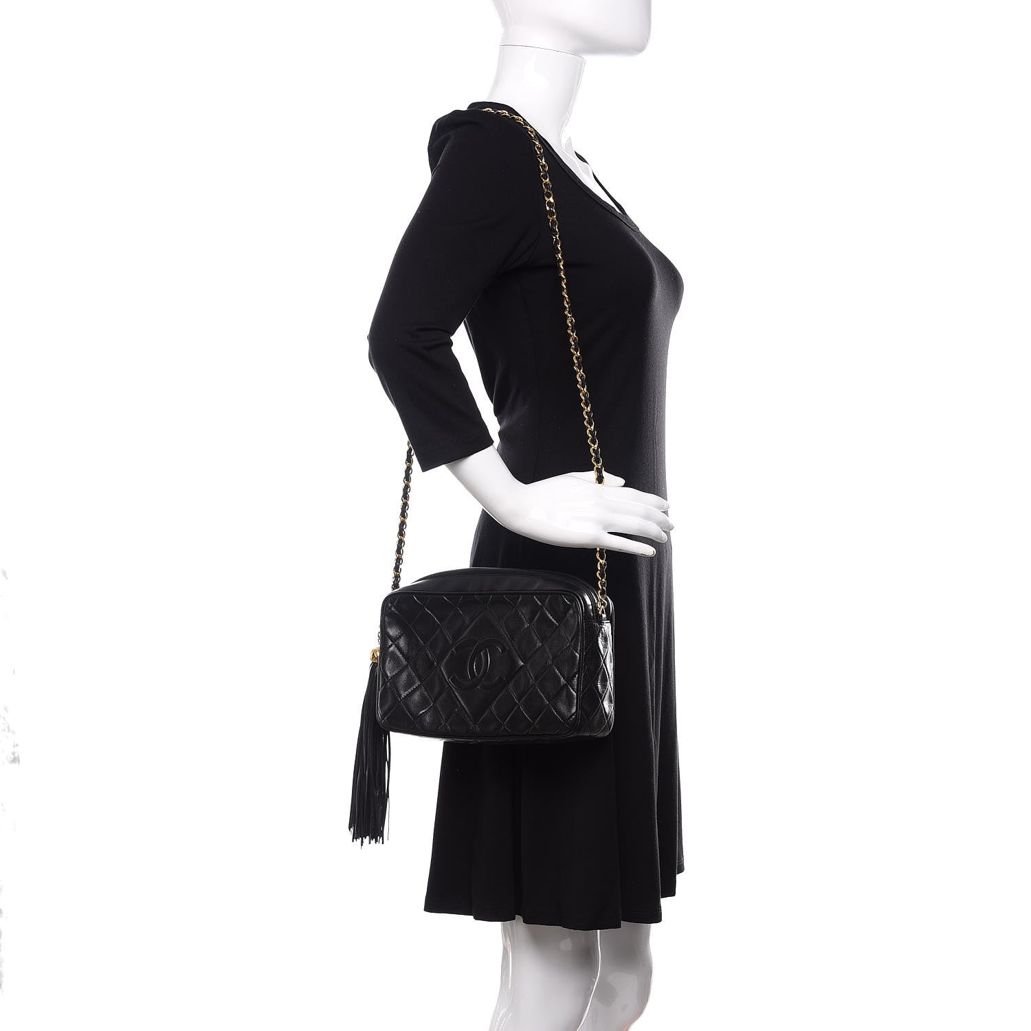 Chanel Lambskin Quilted Tassel Camera Case Black 3 of 10