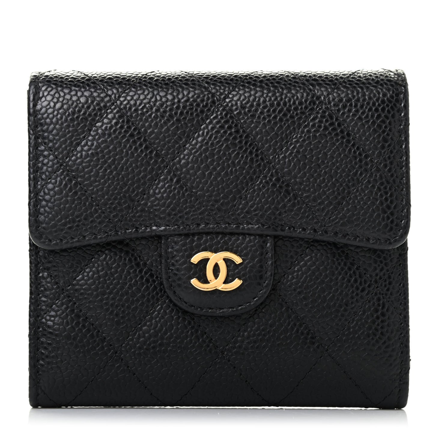 Caviar Quilted Compact Flap Wallet Black