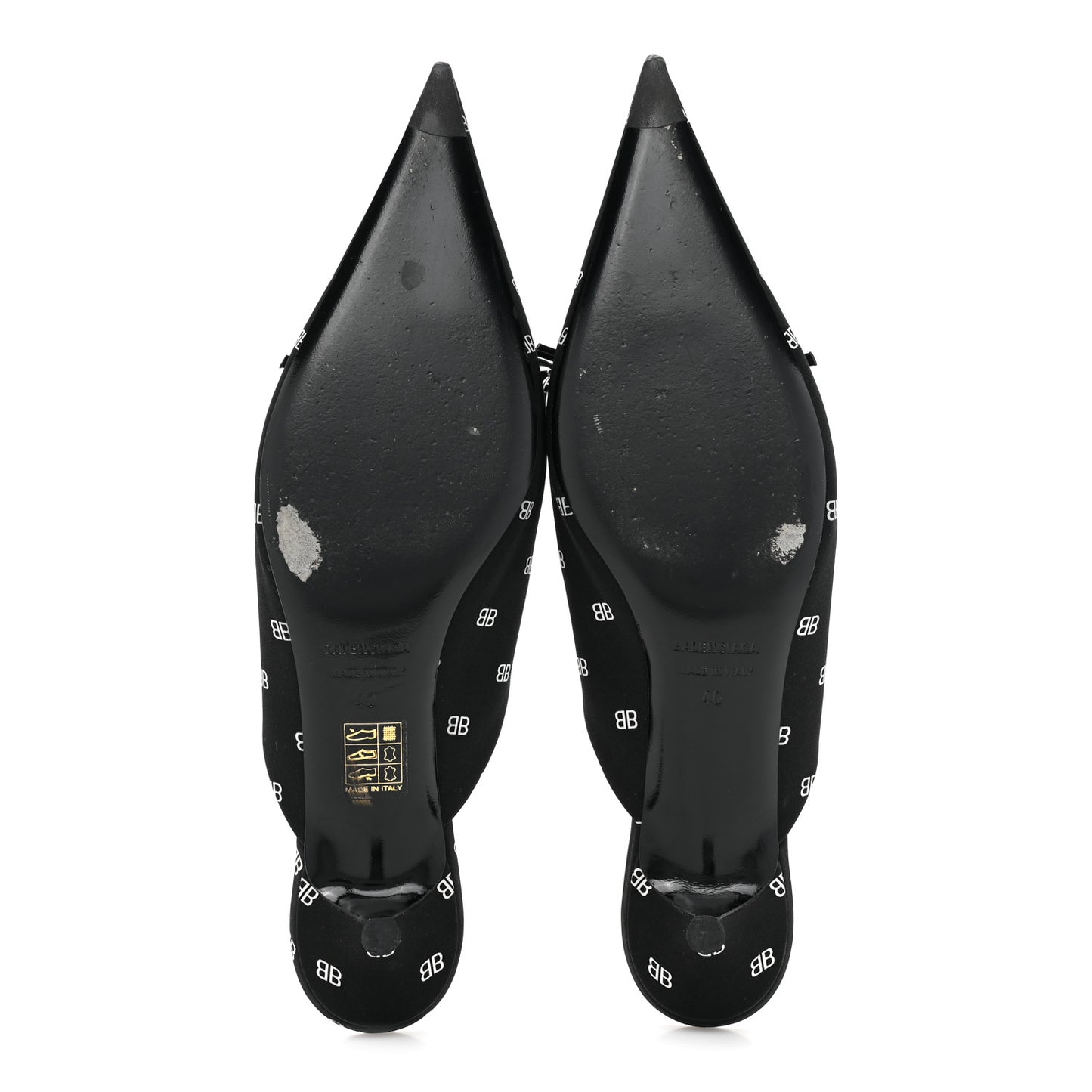 Crepe Satin BB Printed Knife Pointed Toe 40mm Mules 40 Black White