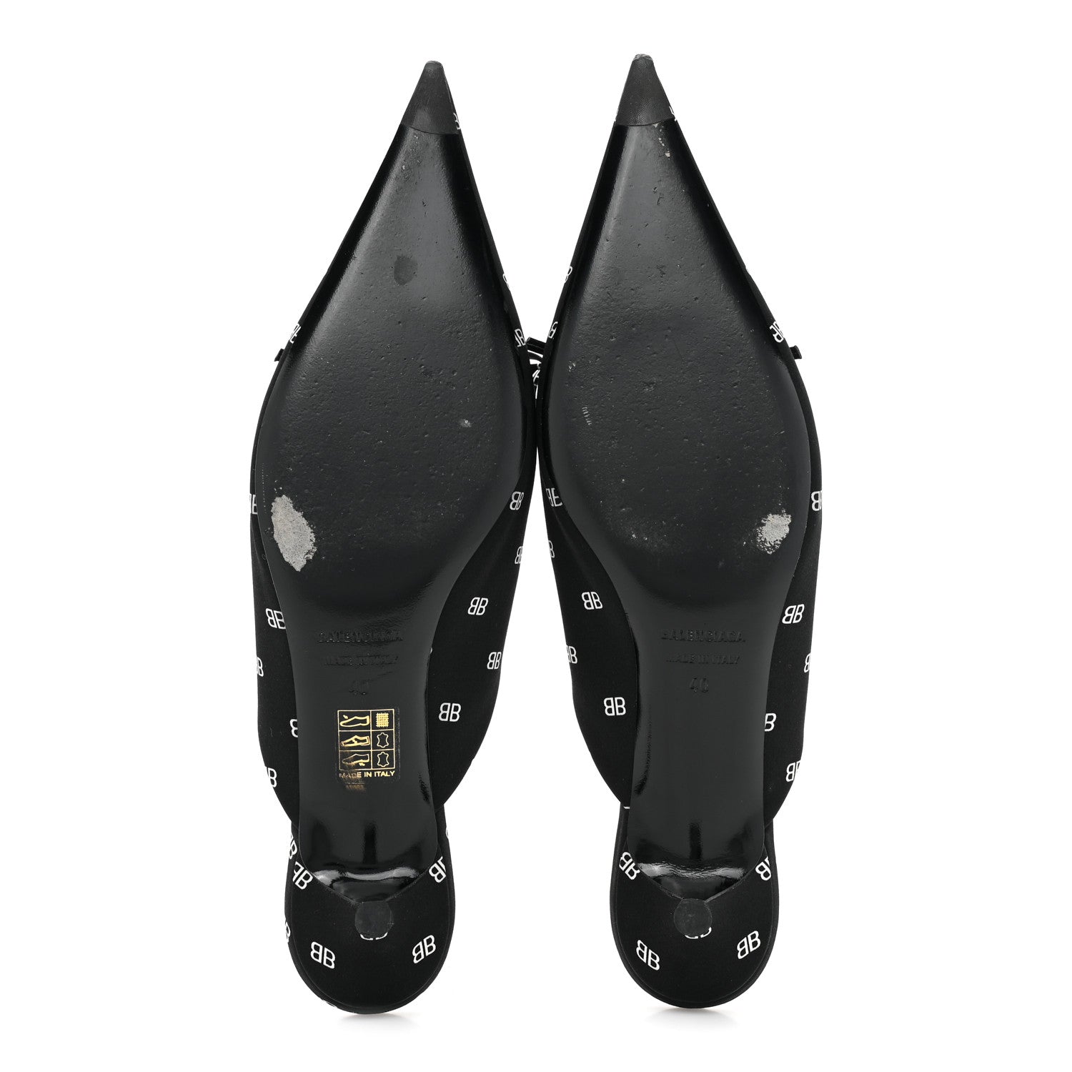 Balenciaga Crepe Satin BB Printed Knife Pointed Toe 40mm Mules 40 Black White 5 of 12