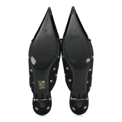 Balenciaga Crepe Satin BB Printed Knife Pointed Toe 40mm Mules 40 Black White 5 of 12