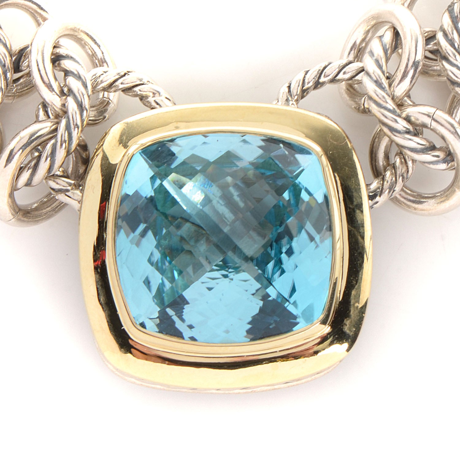 David Yurman Sterling Silver 18K Gold Blue Topaz 16mm Choker Necklace 3 of 6