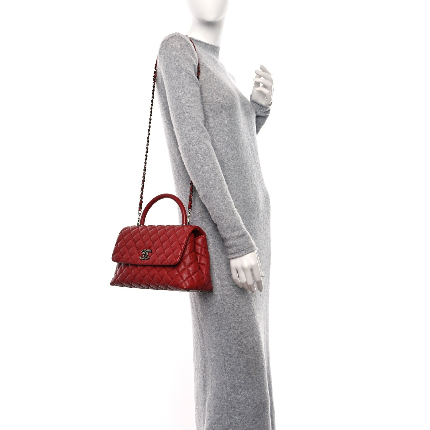 Chanel Caviar Quilted Small Coco Handle Flap Dark Red 3 of 9