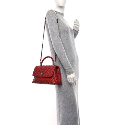 Chanel Caviar Quilted Small Coco Handle Flap Dark Red 3 of 9