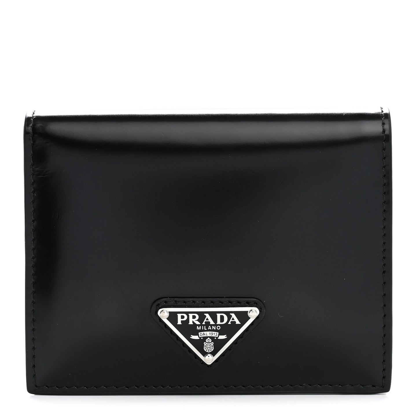 Brushed Calfskin Small Triangle Bi-Fold Wallet Black