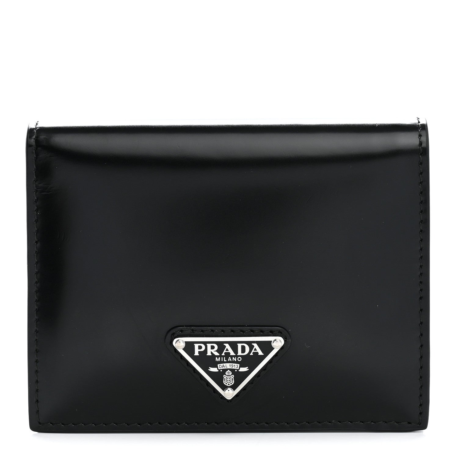 Prada Brushed Calfskin Small Triangle Bi-Fold Wallet Black 1 of 8