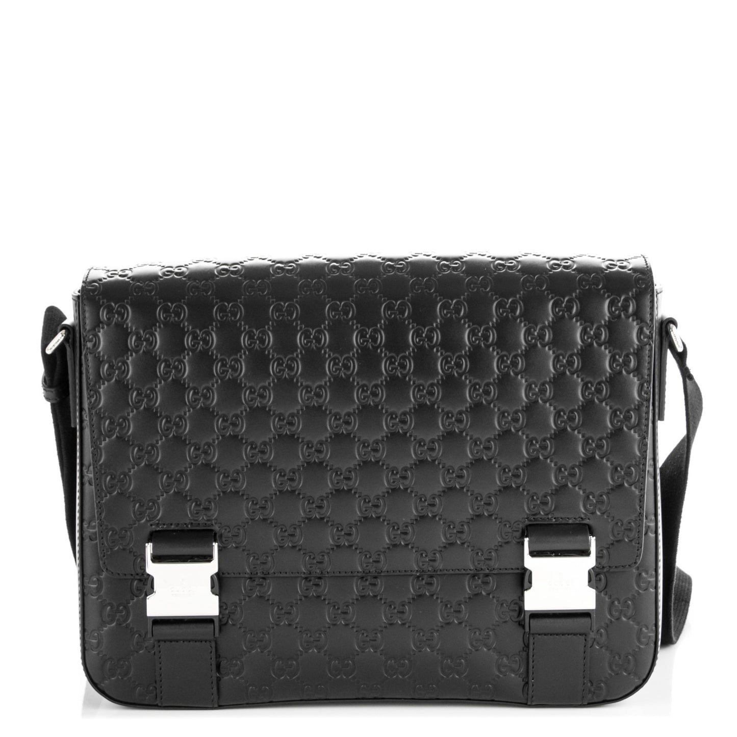 Guccissima Signature Medium Double Buckle Flap Messenger Bag Black