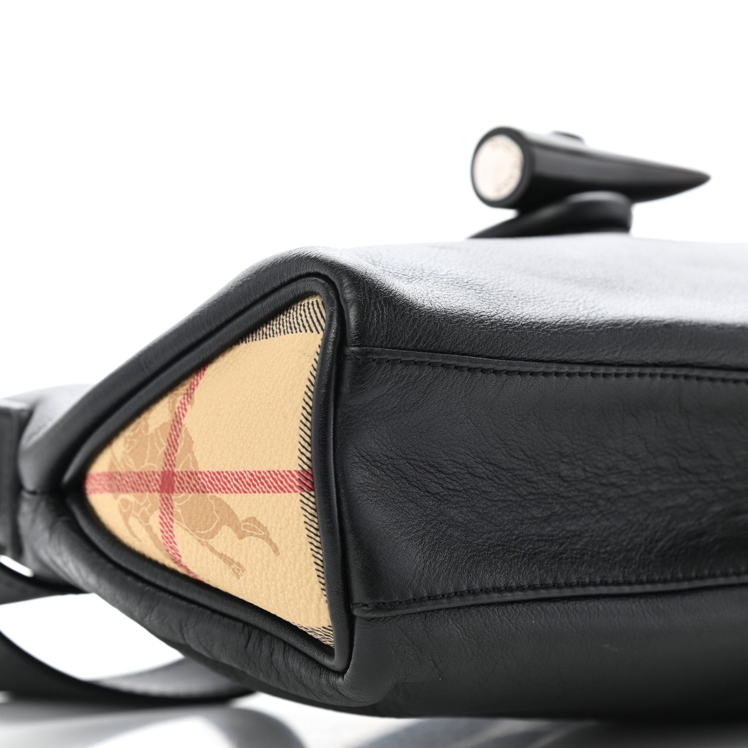 Burberry Grainy Calfskin Haymarket Check Horn Toggle Shoulder Bag Black 7 of 8