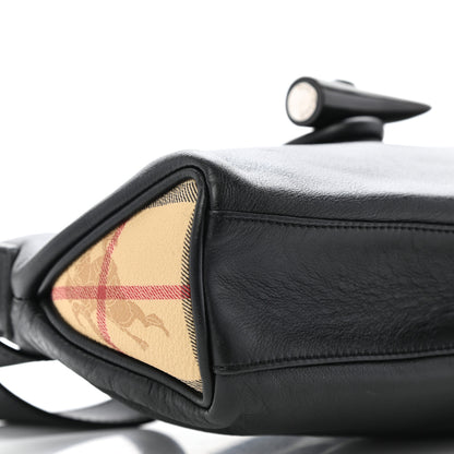 Burberry Grainy Calfskin Haymarket Check Horn Toggle Shoulder Bag Black 7 of 8