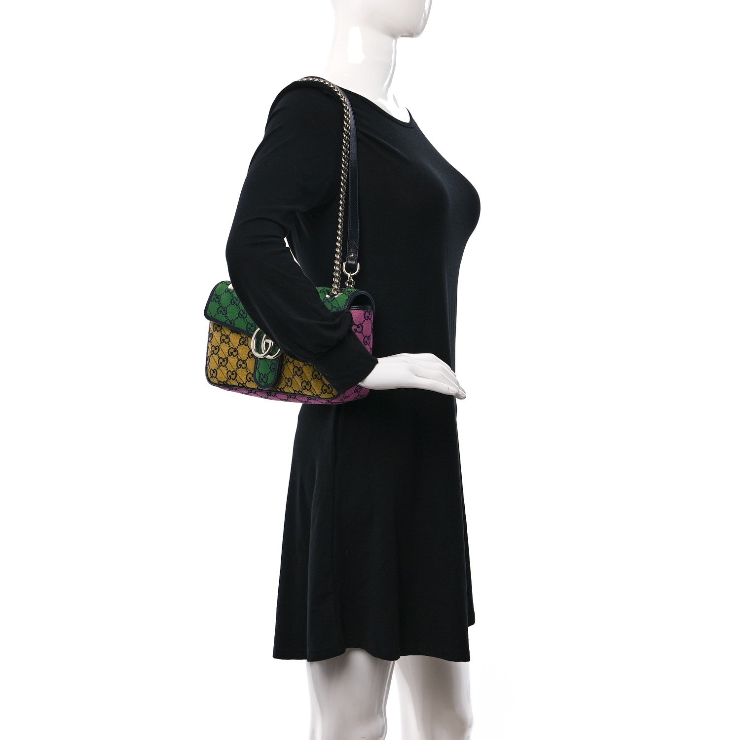 Gucci Monogram Multicolor Matelasse Diagonal Small GG Marmont Shoulder Bag Green Blue Yellow Light Blue Pink 3 of 10