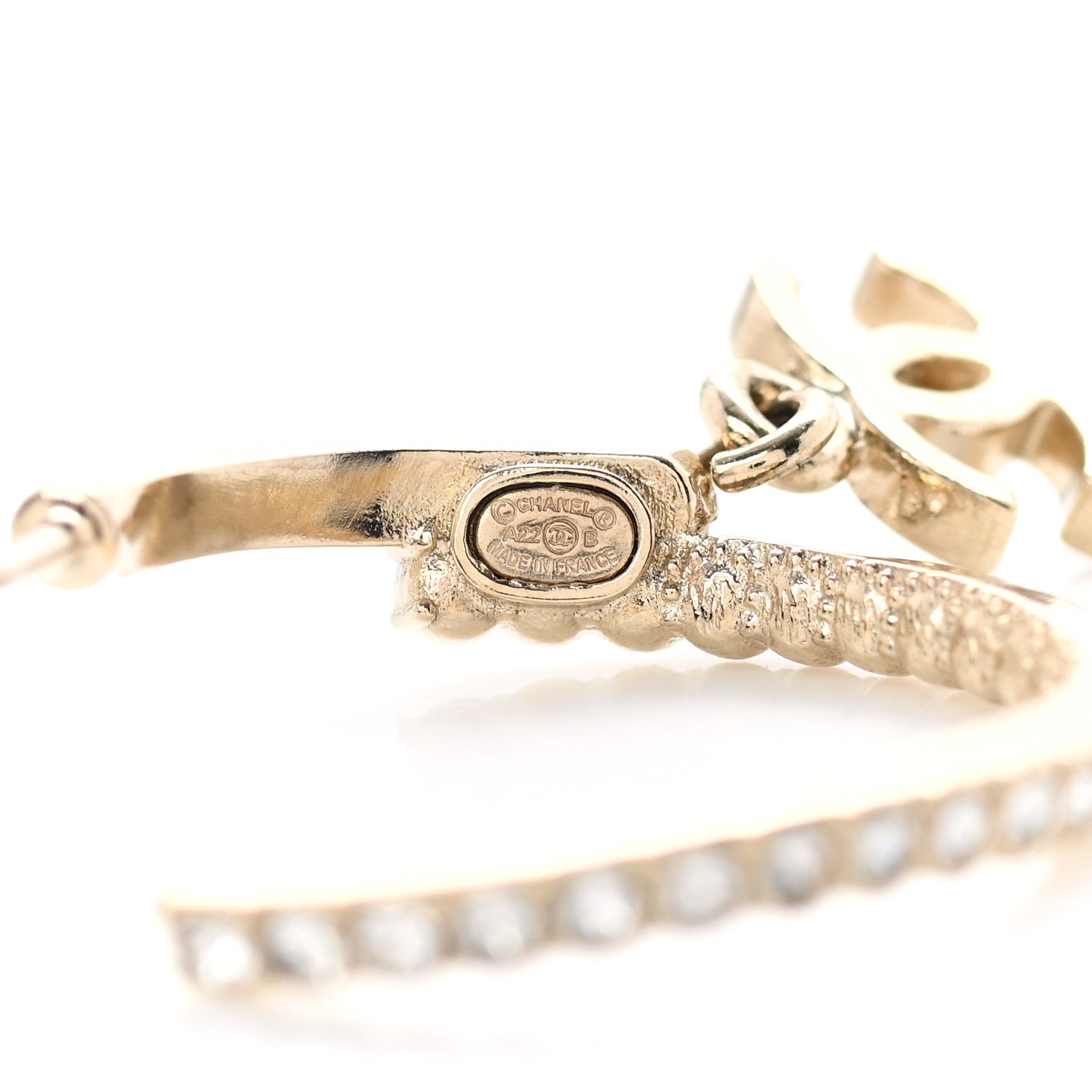 Chanel Crystal CC Hoop Earrings Gold Black 4 of 6