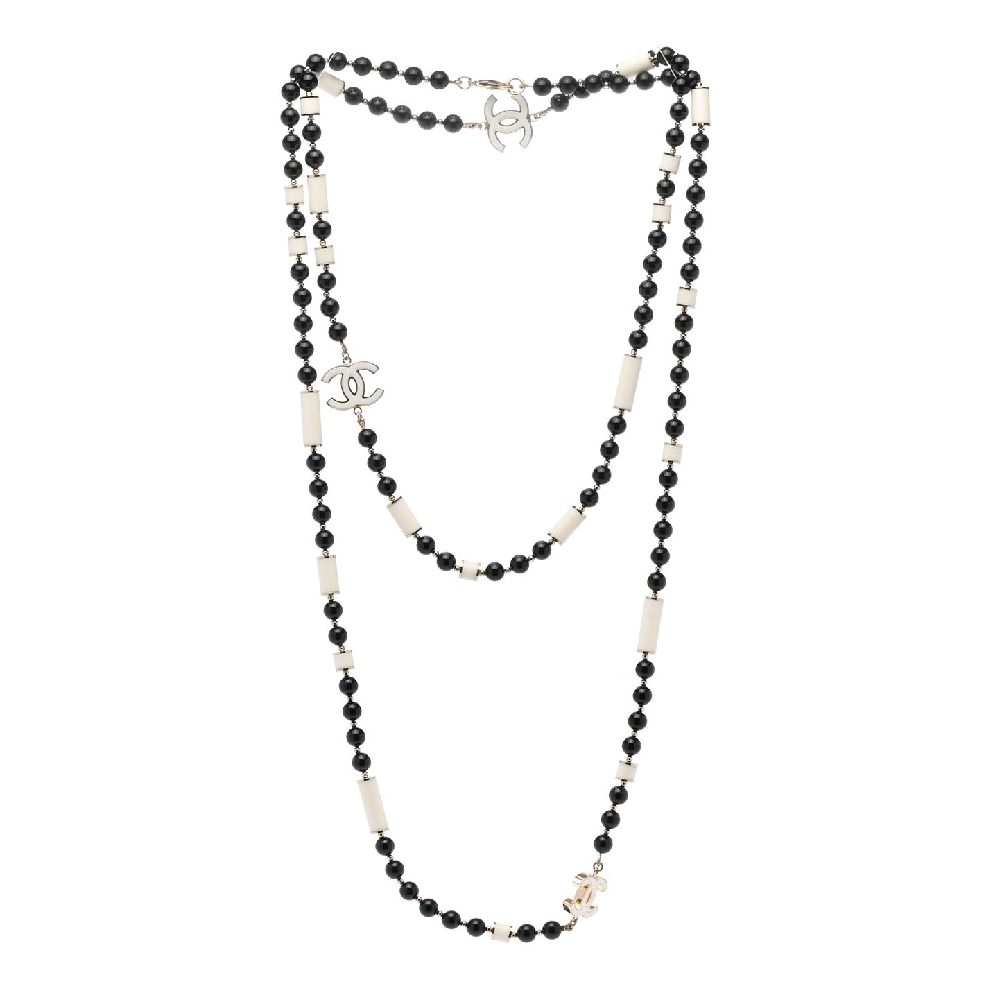 Resin Bead CC Long Necklace Gold Black White