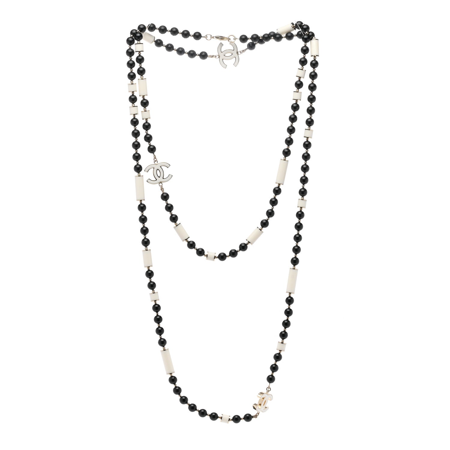 Chanel Resin Bead CC Long Necklace Gold Black White 3 of 6