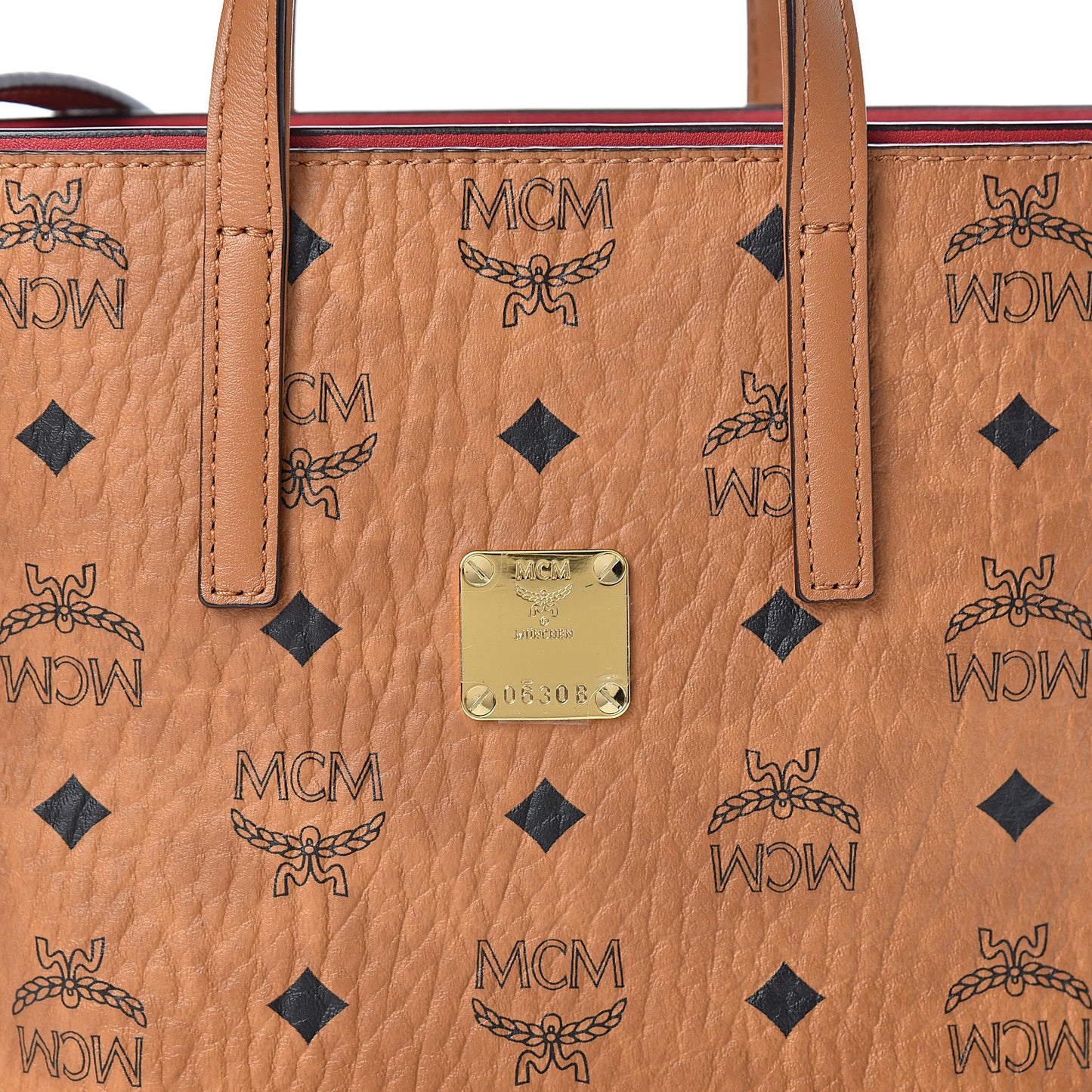 Visetos Embroidered Patch Mini Anya Travel Top Zip Shopper Tote Cognac
