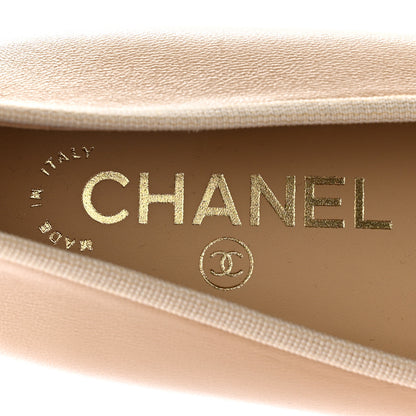 Chanel Lambskin Cap Toe CC Ballerina Flats 37.5 Beige Black 7 of 13