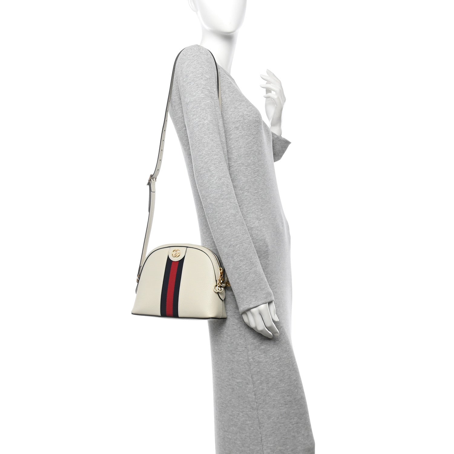 Gucci Textured Dollar Calfskin Web Small Ophidia Dome Shoulder Bag Mystic White 2 of 10
