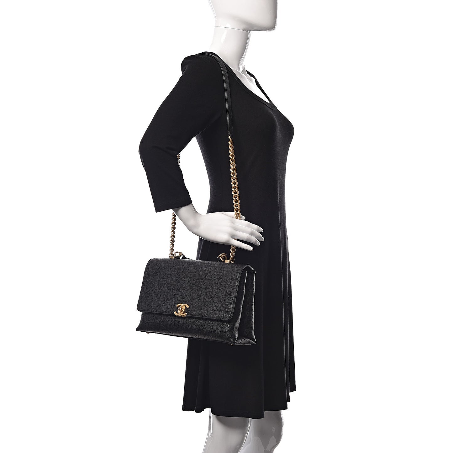 Grained Calfskin Stitched Flap Black
