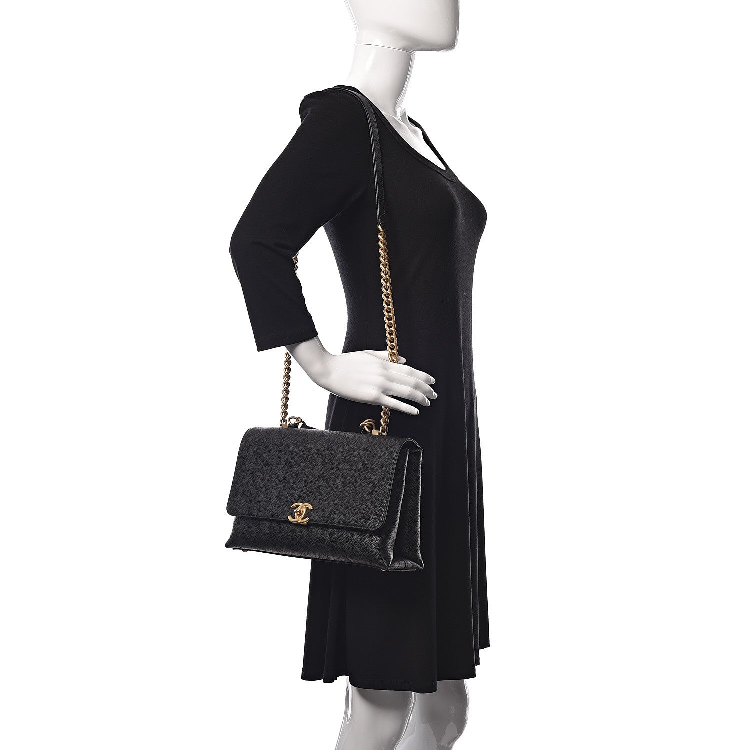 Chanel Grained Calfskin Stitched Flap Black 2 of 10