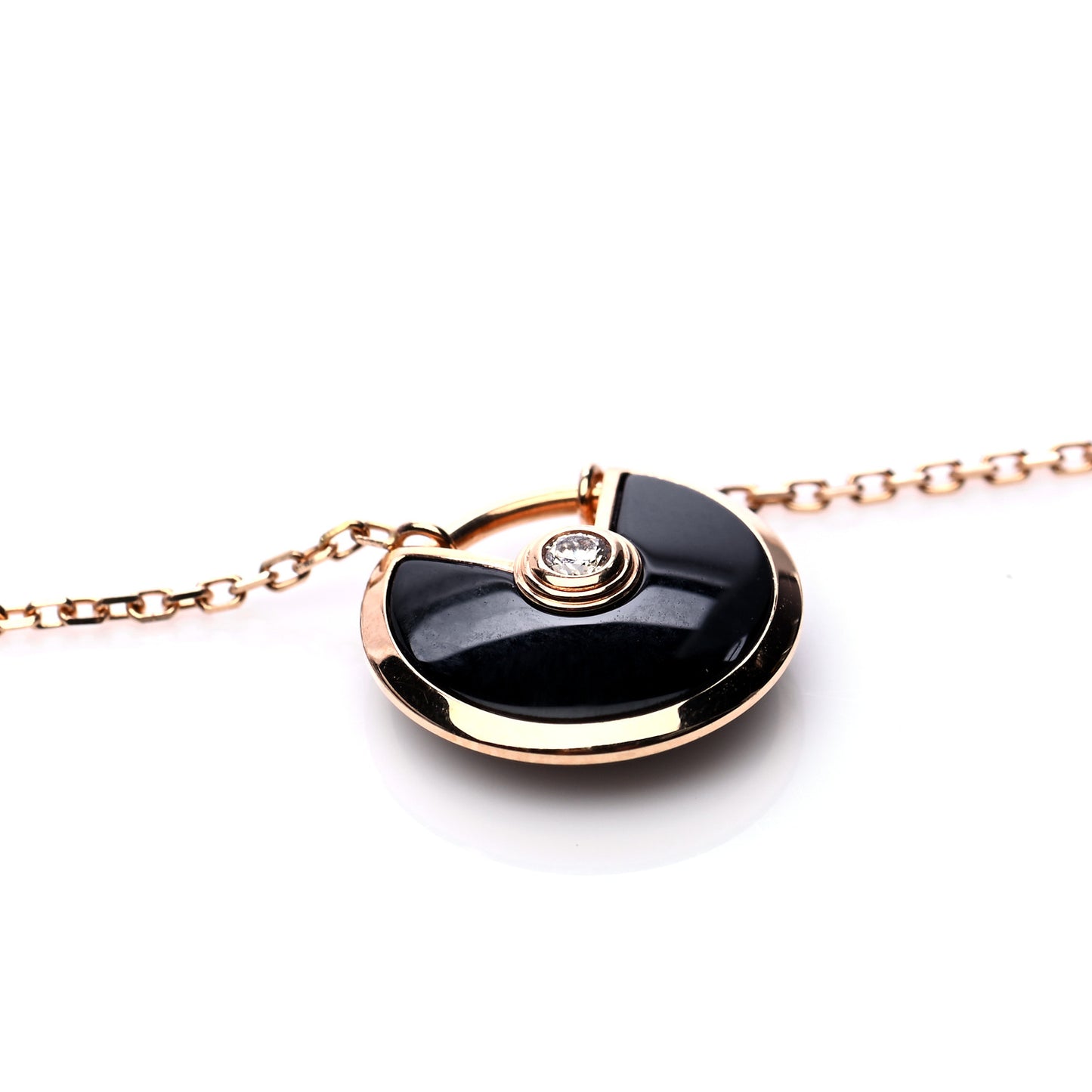 18K Pink Gold Diamond Black Onyx XS Amulette de Cartier Pendant Necklace