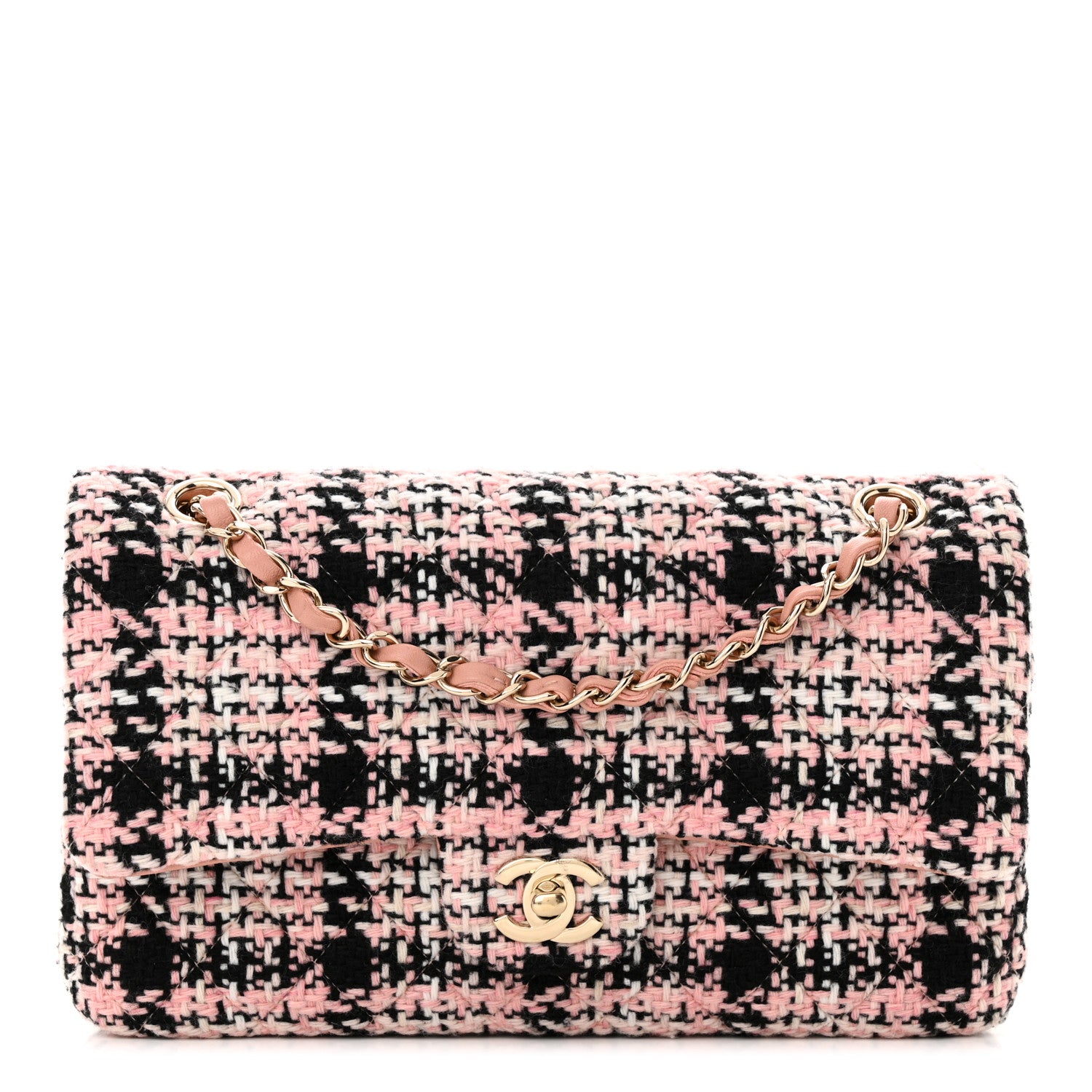 Chanel Tweed Quilted Medium Double Flap Pink Black White 1 of 12