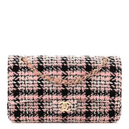 Chanel Tweed Quilted Medium Double Flap Pink Black White 1 of 12