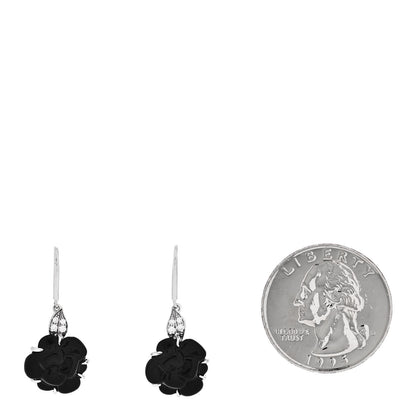 Chanel 18K White Gold Diamond Black Onyx Camelia Sculpte Drop Earrings 2 of 4