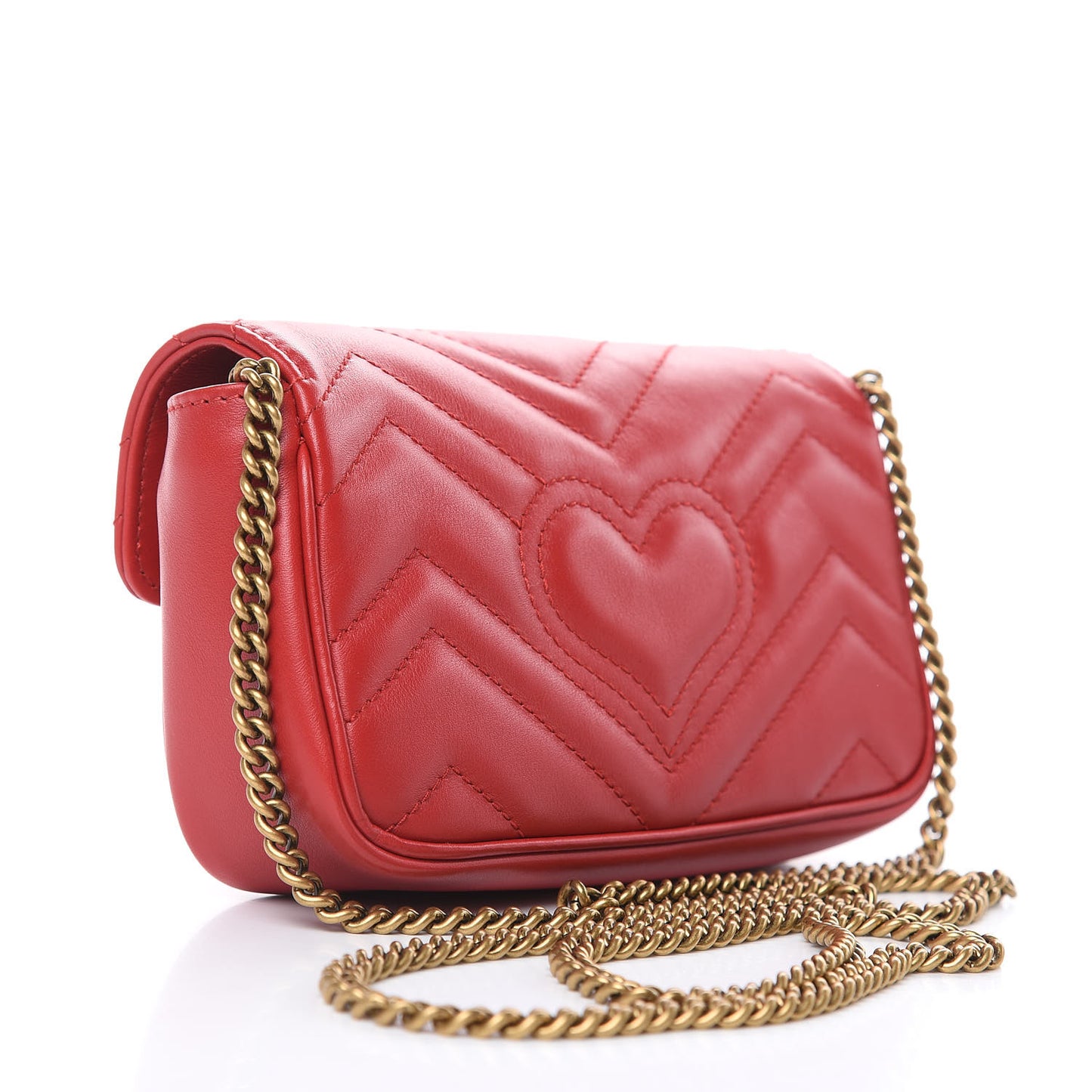 Calfskin Matelasse Super Mini GG Marmont Shoulder Bag Hibiscus Red