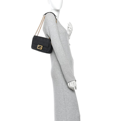 Fendi Nappa Small FF Embossed Midi Chain Baguette Black 2 of 9