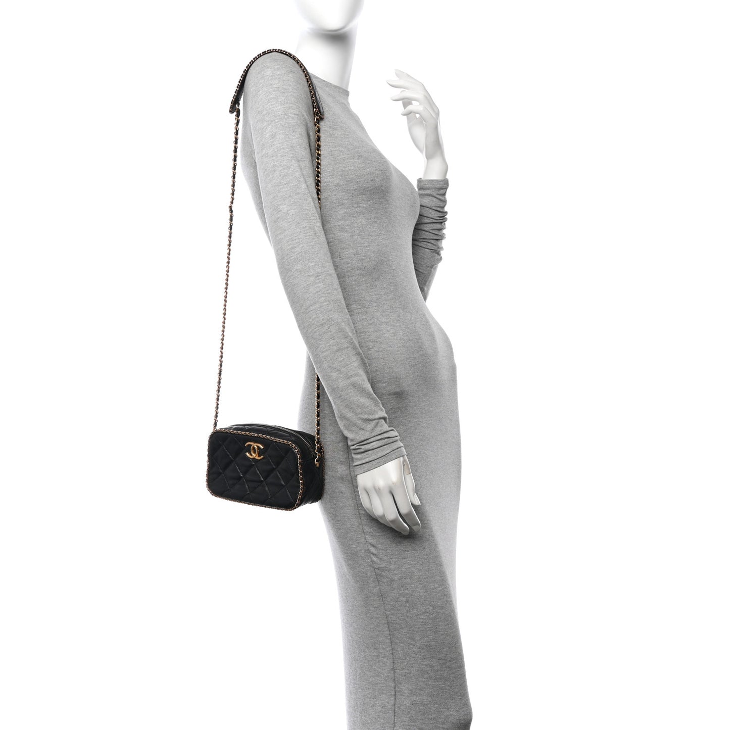 Lambskin Quilted Chain CC Mini Camera Case Black