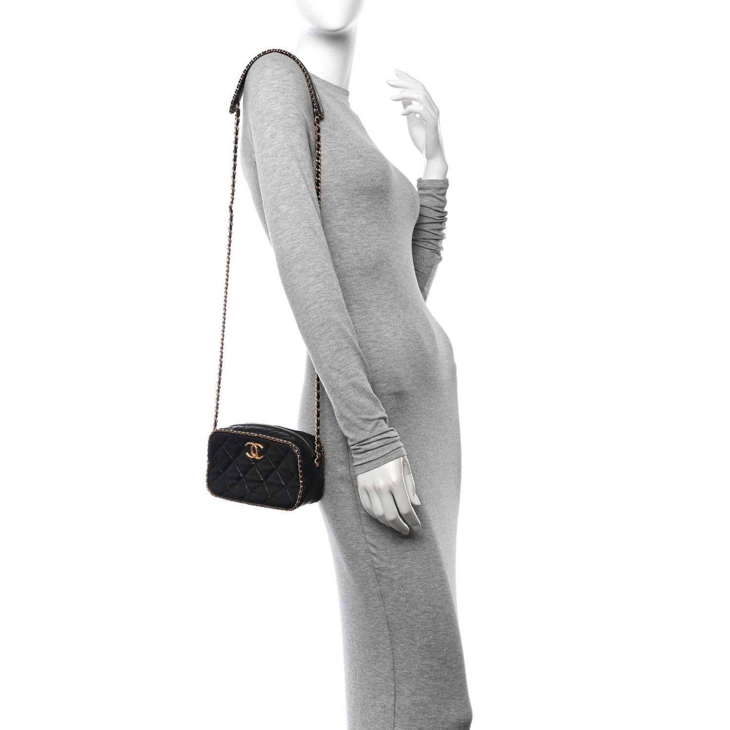 Chanel Lambskin Quilted Chain CC Mini Camera Case Black 2 of 10