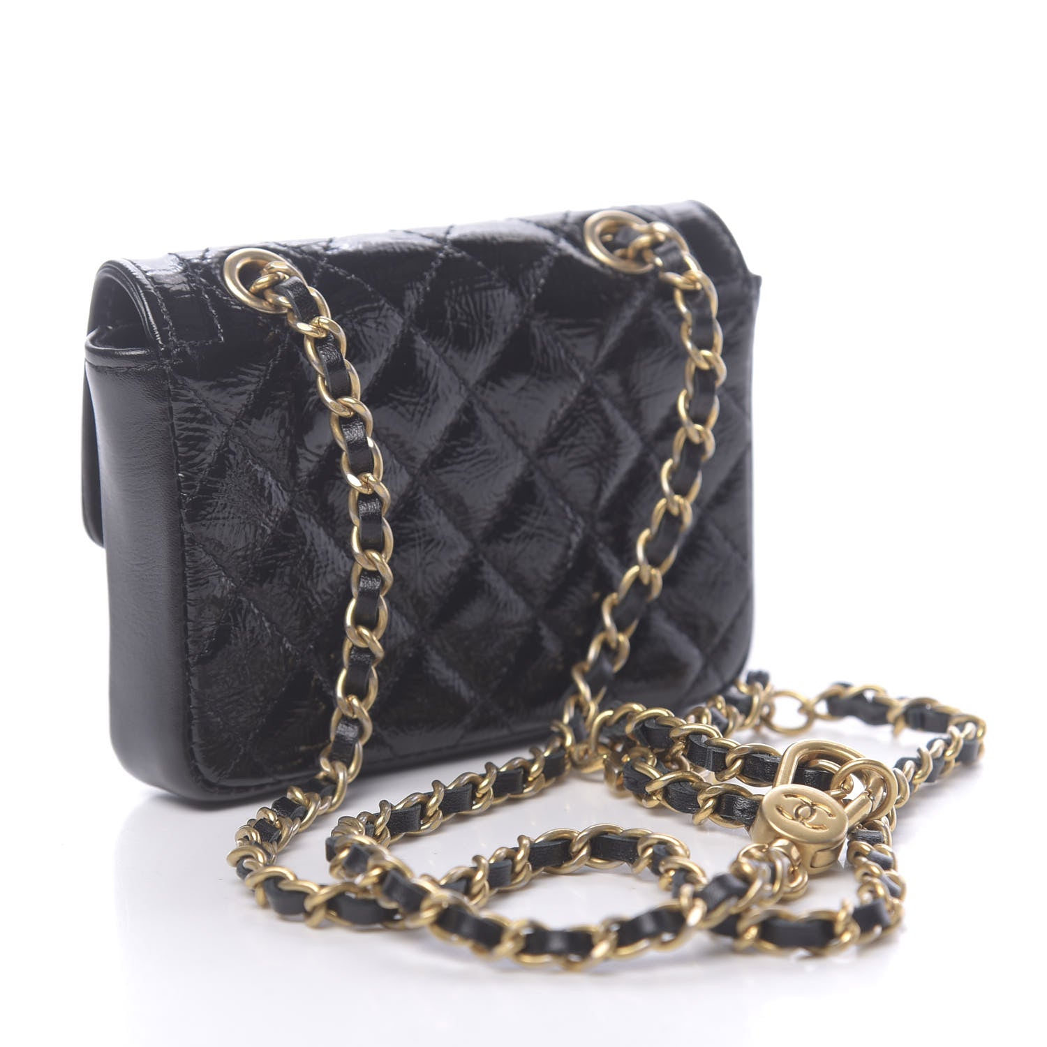 Chanel Shiny Aged Calfskin Quilted Waist Belt Bag Black 3 of 12