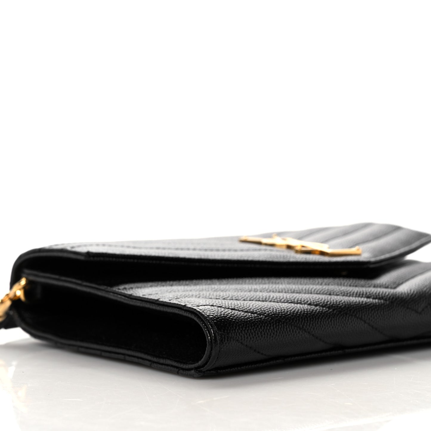Grain De Poudre Matelasse Chevron Monogram Envelope Clutch Black