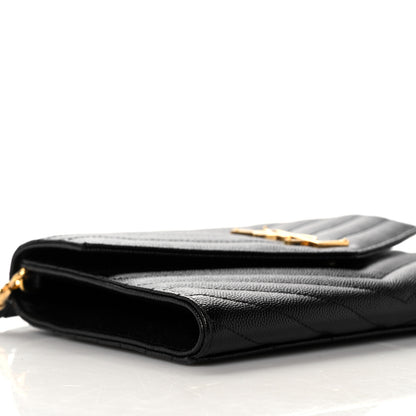 Saint Laurent Grain De Poudre Matelasse Chevron Monogram Envelope Clutch Black 5 of 11