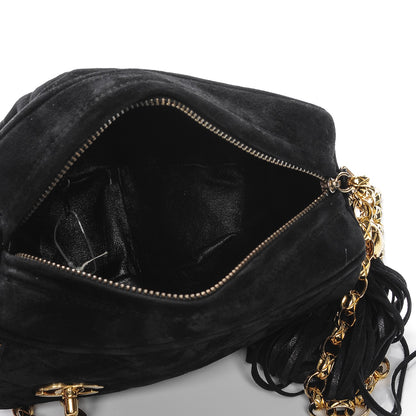 Chanel Suede Quilted CC Tassel Camera Case Black 5 of 7