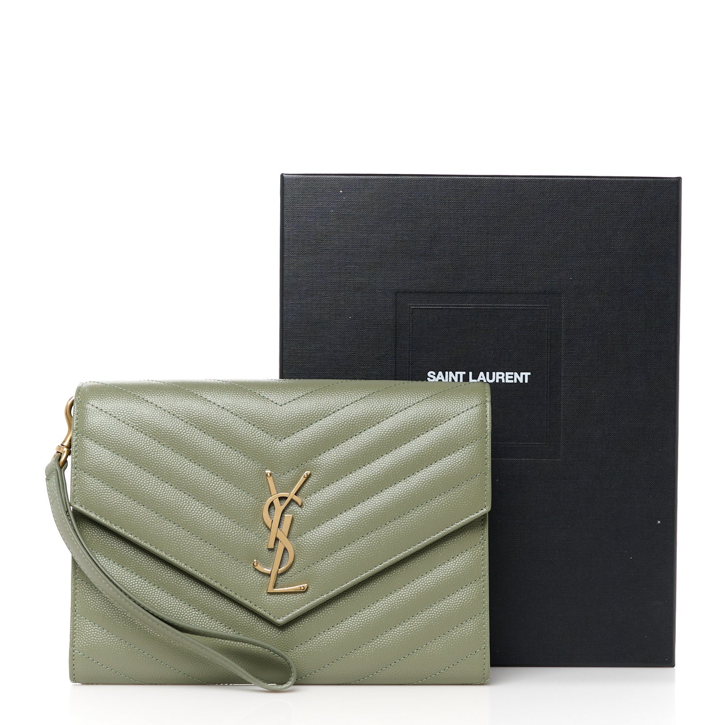 Grain De Poudre Matelasse Chevron Monogram Envelope Clutch Light Sage