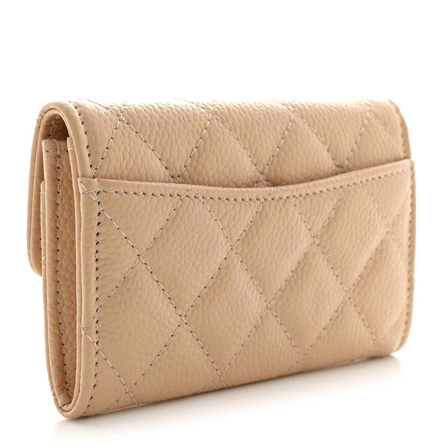 Caviar Quilted Flap Card Holder Wallet Beige