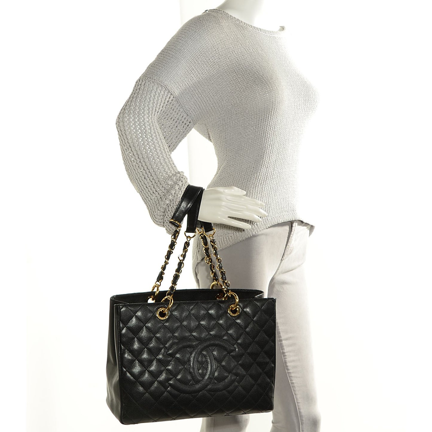 Caviar Quilted Grand Shopping Tote GST Black