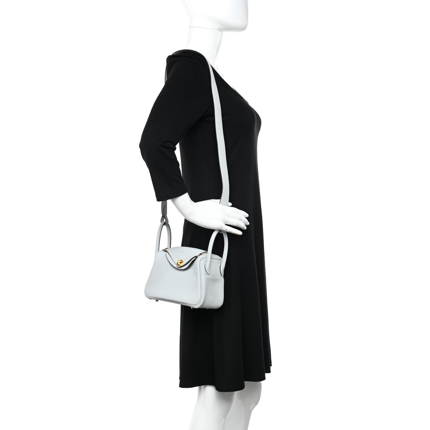 Hermes Taurillon Clemence Mini Lindy 20 Bleu Pale 2 of 11