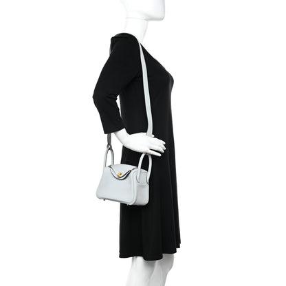 Hermes Taurillon Clemence Mini Lindy 20 Bleu Pale 2 of 11