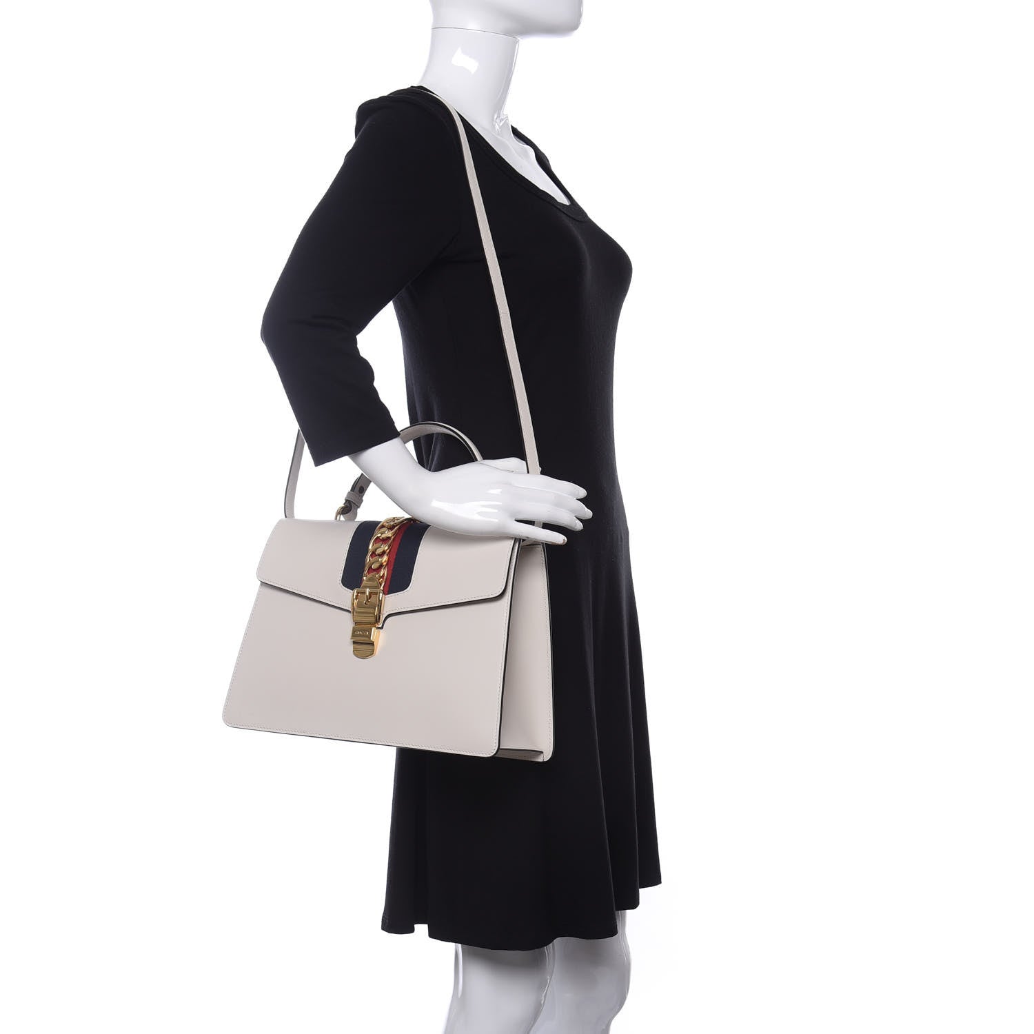 Gucci Calfskin Web Medium Sylvie Top Handle Bag White 2 of 8