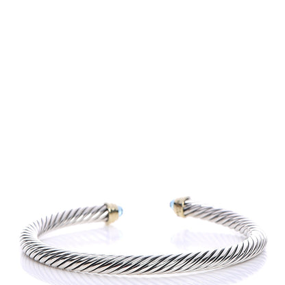 David Yurman Sterling Silver 14K Yellow Gold Blue Topaz 5mm Cable Classics Petite Color Bracelet 3 of 5