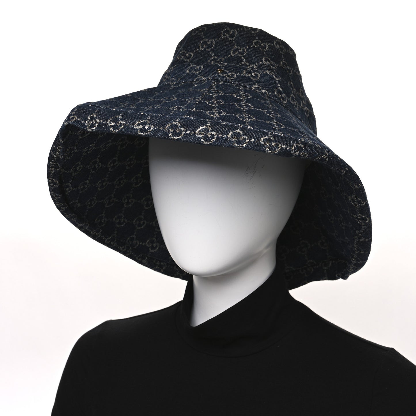 Eco Washed Denim GG Monogram Brim Hat L Blue
