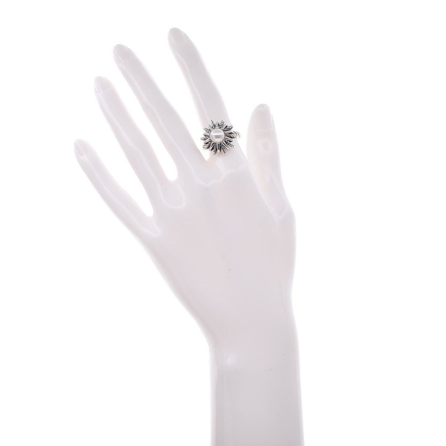 Sterling Silver Pearl 19mm Starburst Ring 49 5
