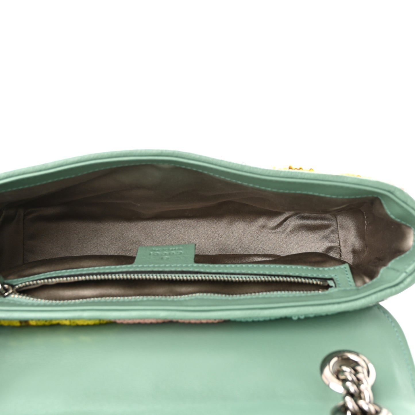 Sequin Satin Calfskin Matelasse Diagonal Small GG Marmont Shoulder Bag Grigio Argento Verde Chiaro Rosa Giallo Light Water Green